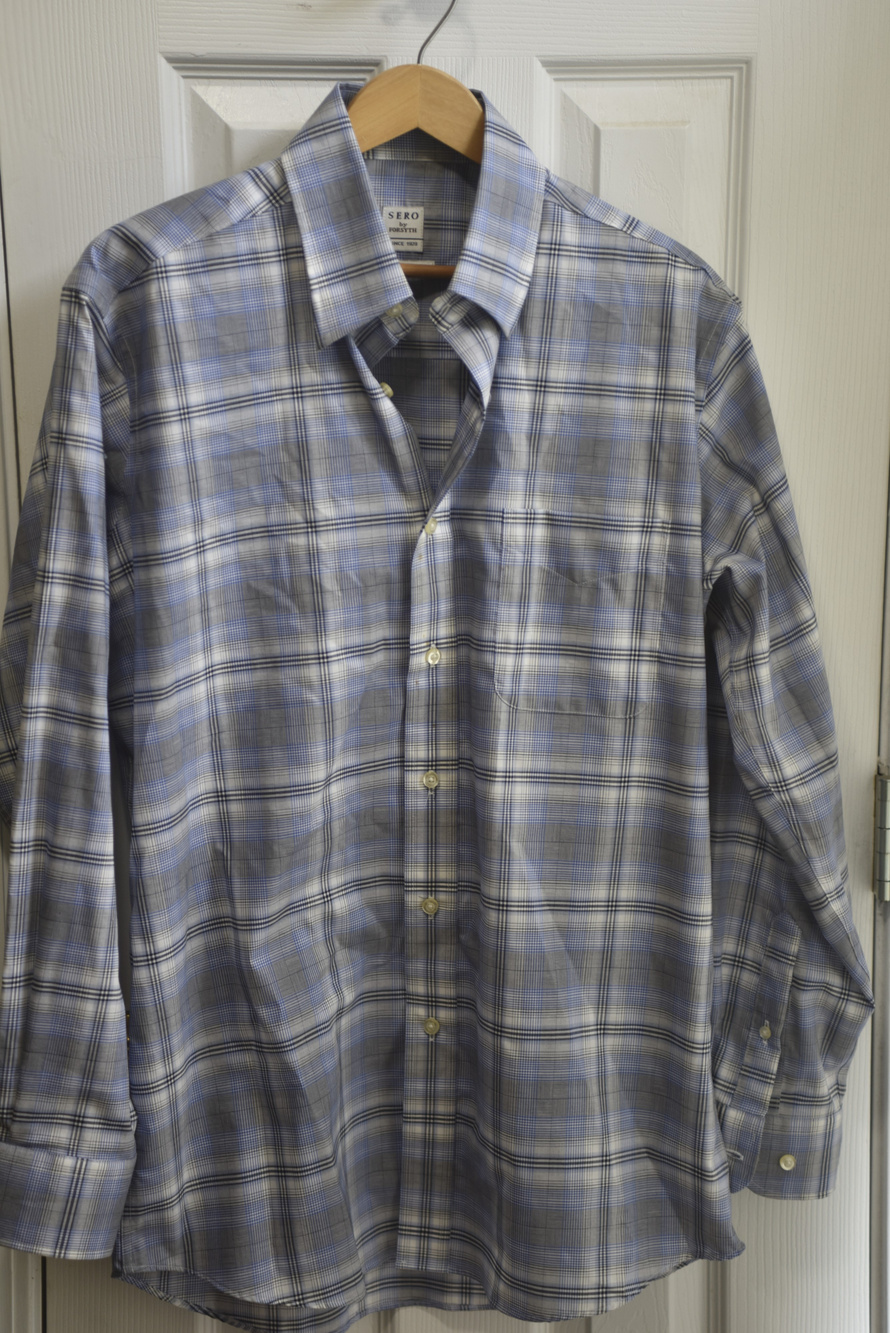Sero By Forsyth No Iron Plaid Button Down Shirt Blue Gray Mens SZ M LSC056